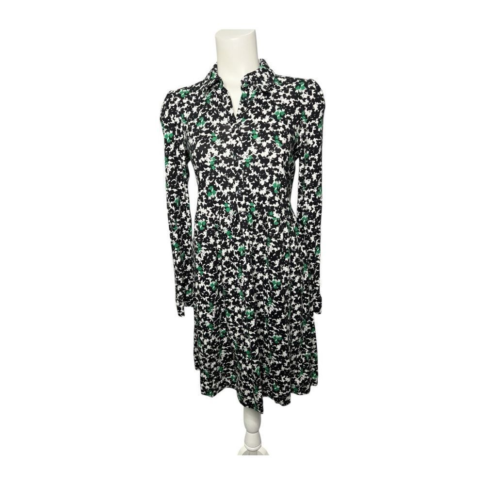 Boden‎ Alma Jersey Knit Dress Black White Green Floral Clover Sz 6